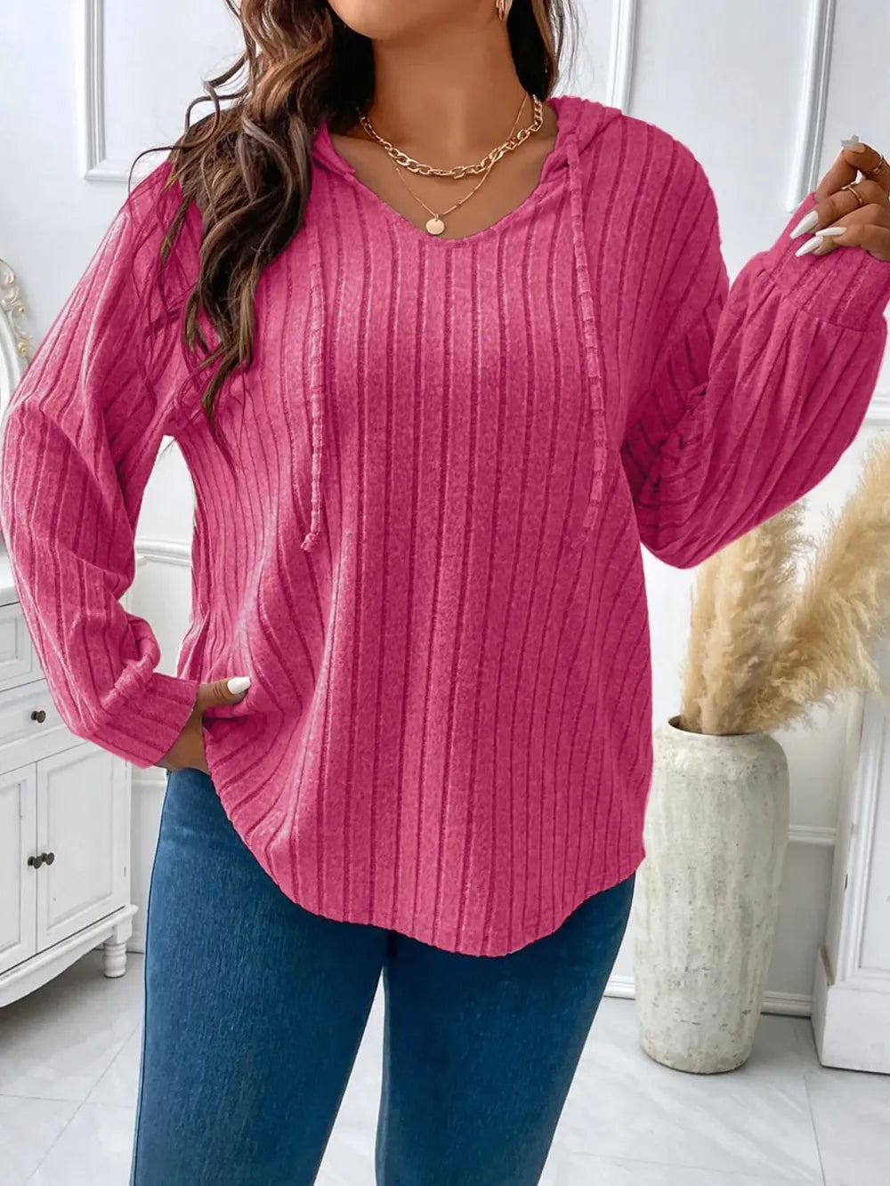 Plus Size Drawstring Dropped Shoulder Hooded T-Shirt - Treasured Gift's & More