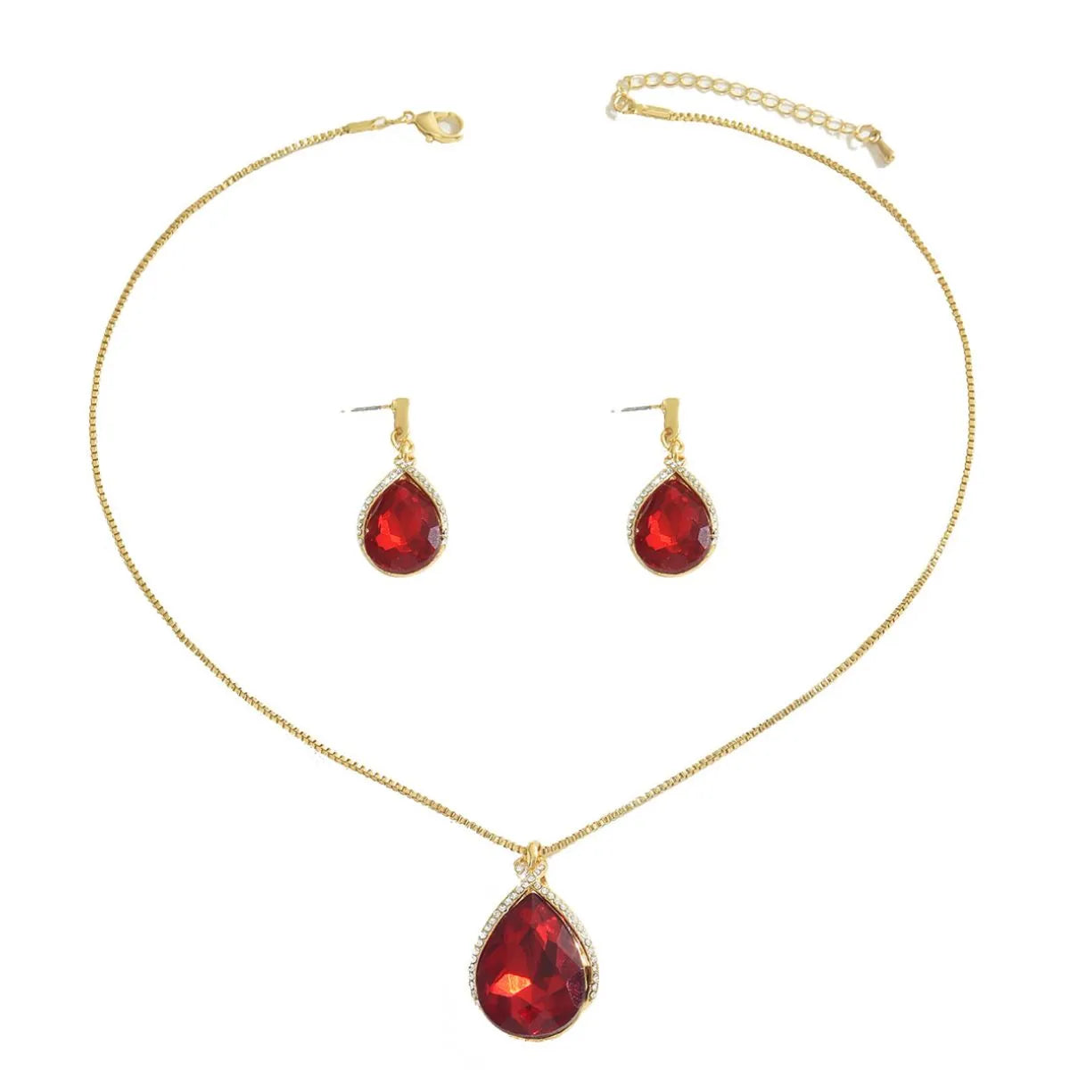 18K Gold-Plated Rhinestone Teardrop Necklace and Earrings Jewelry Set - Treasured Gift's & More