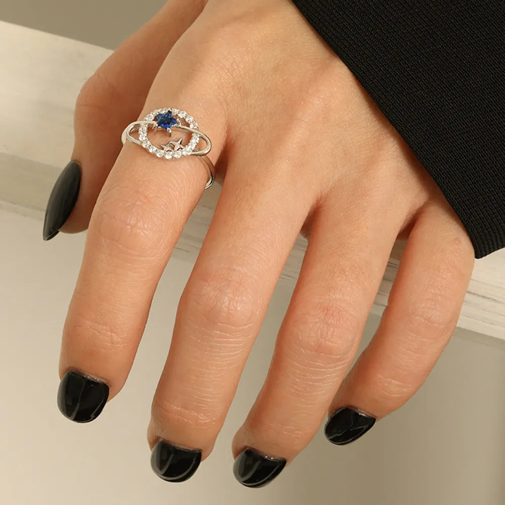 Planet Shape Inlaid Zircon 925 Sterling Silver Ring - Treasured Gift's & More