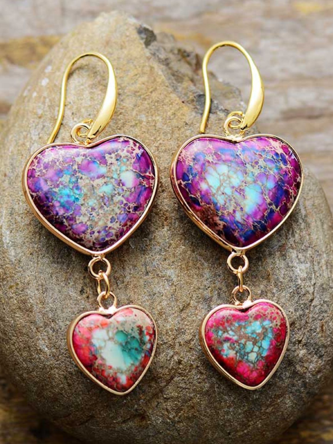 Heart Shape Imperial Jasper Dangle Earrings - Treasured Gift's & More