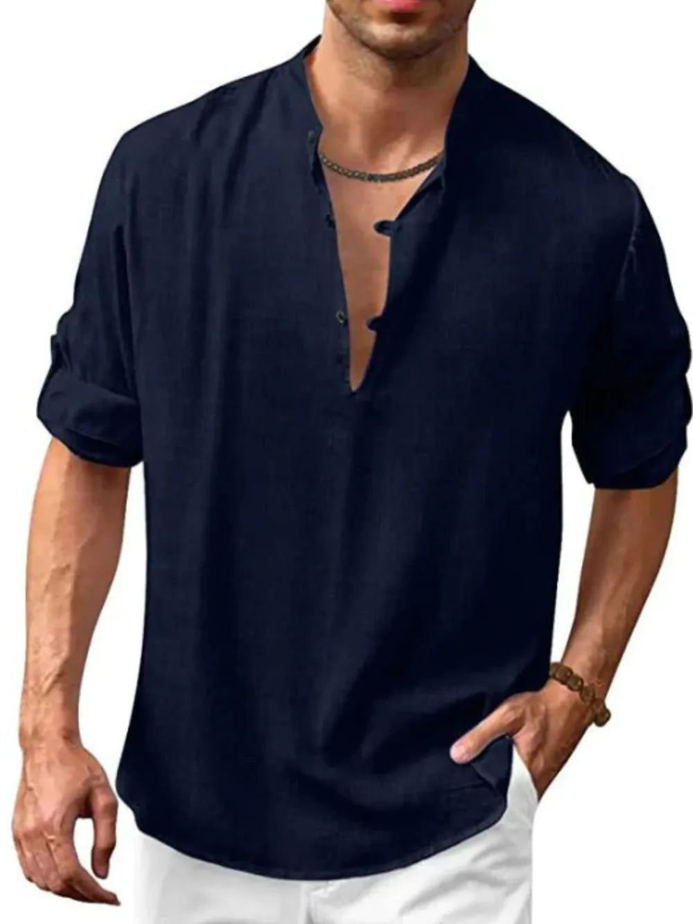 Men's Full Size Half Button Long Sleeve Shirt Plus Size - Treasured Gift's & More