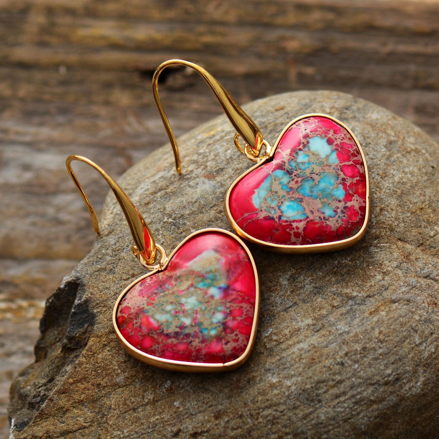 Natural Stone Heart Drop Earrings - Treasured Gift's & More