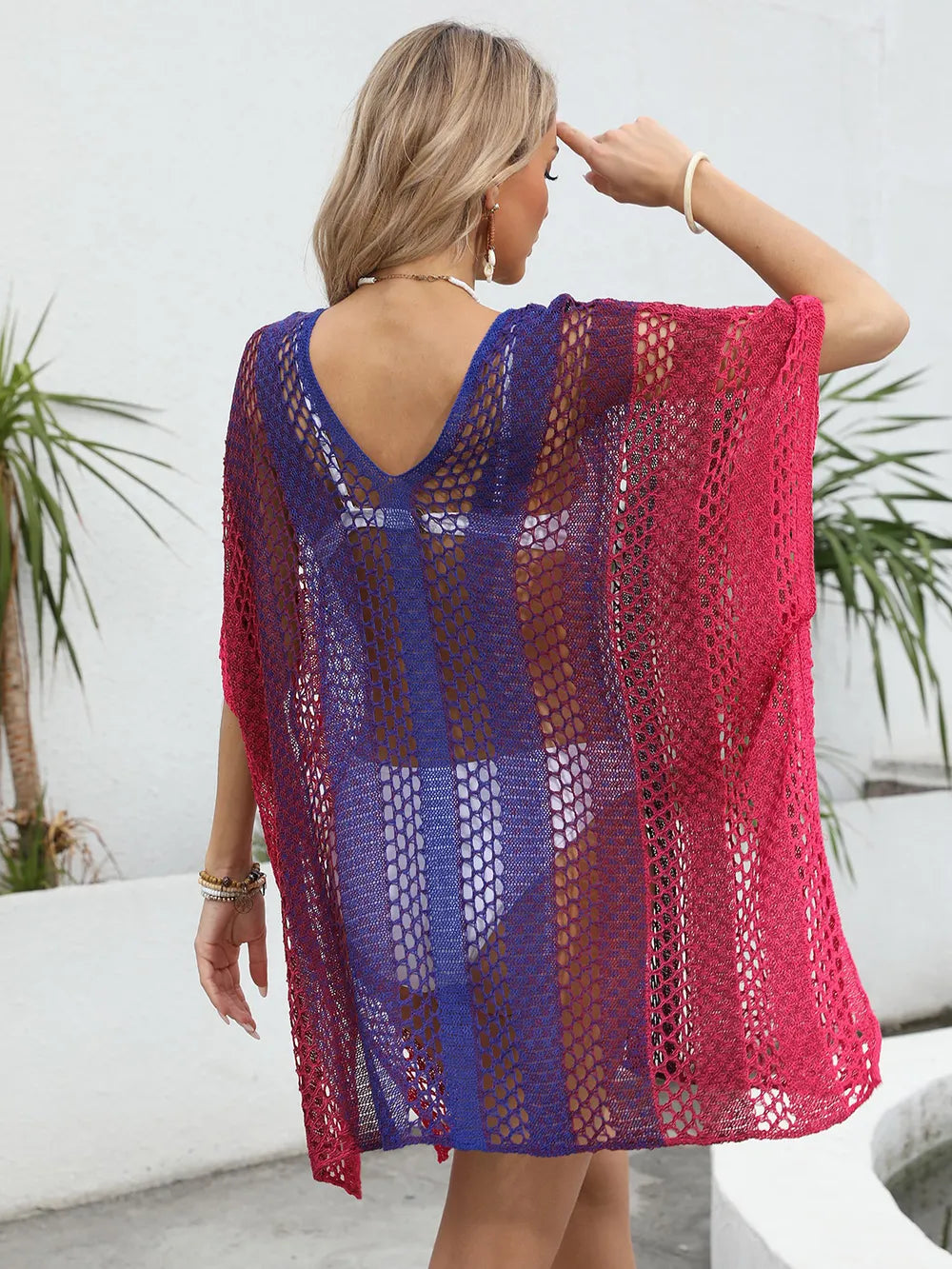 Openwork Contrast V-Neck Cover-Up - Treasured Gift's & More