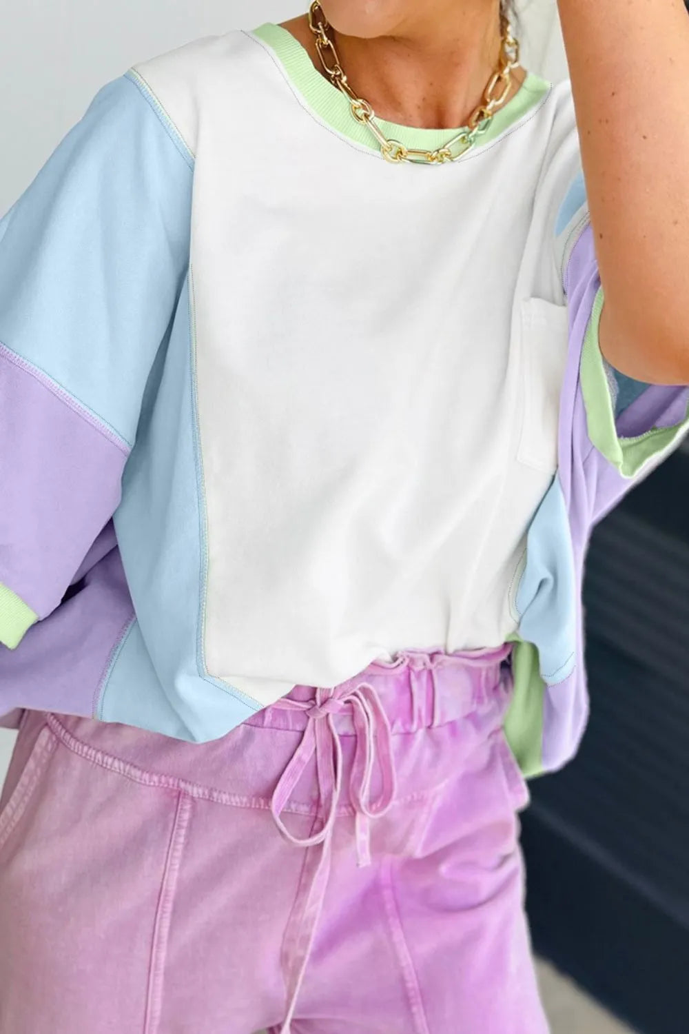 Color Block Patchwork Half Sleeve Oversized T Shirt - Treasured Gift's & More
