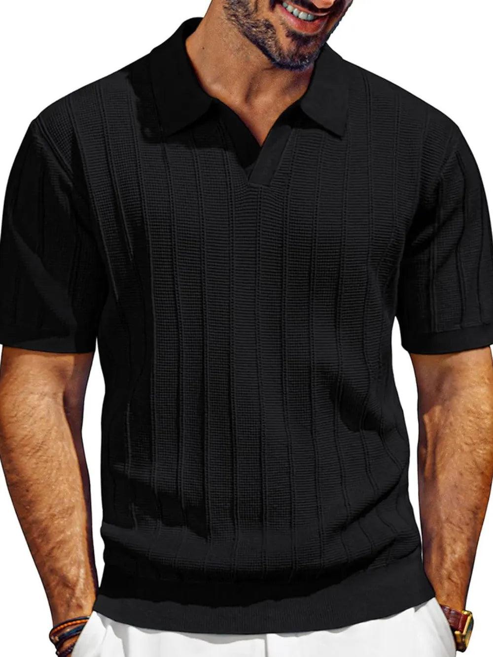 Men's Full Size Textured Collared Neck Short Sleeve Polo Plus Size - Treasured Gift's & More