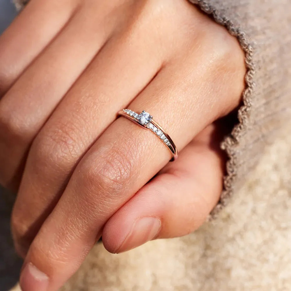 Inlaid Zircon Bicolor Rose Gold-Plated Ring - Treasured Gift's & More