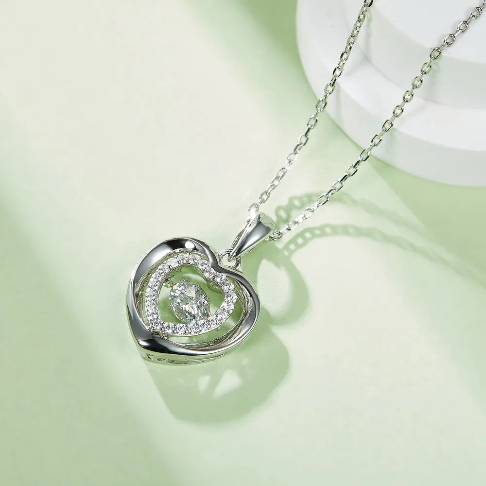 Moissanite 925 Sterling Silver Heart Necklace - Treasured Gift's & More