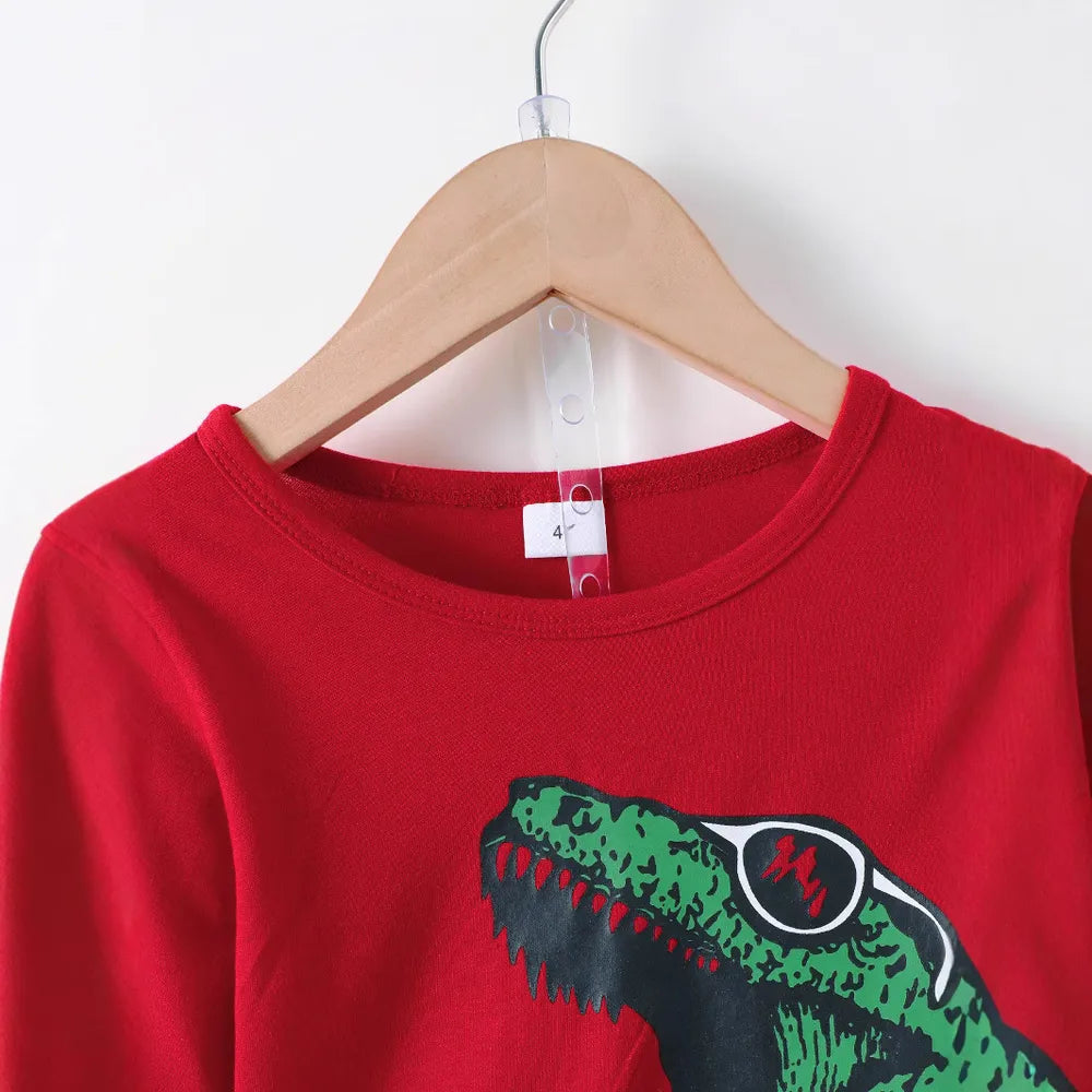 Dinosaur Round Neck Long Sleeve Top and Distressed Pants Set - Treasured Gift's & More
