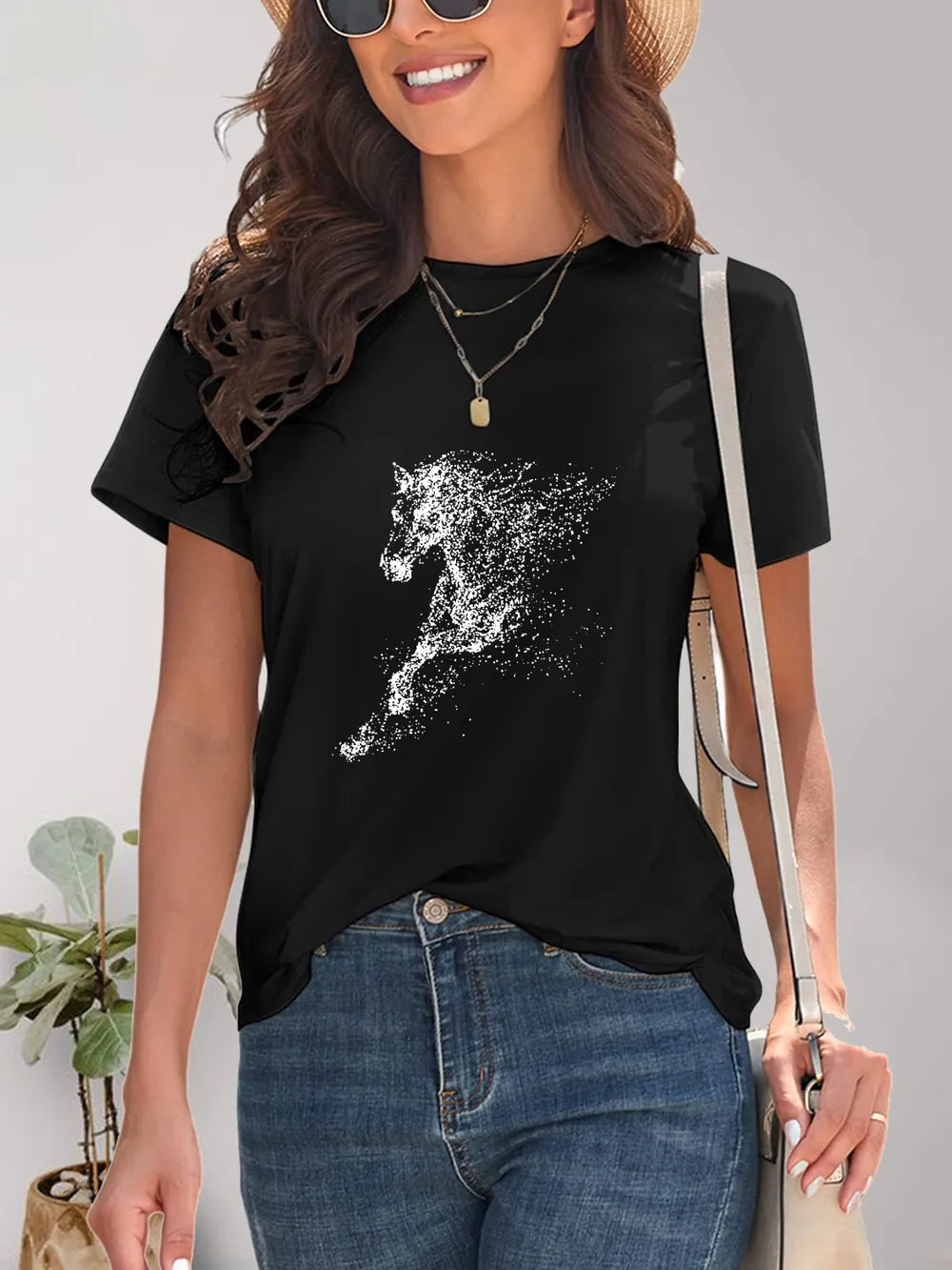 Horse Round Neck Short Sleeve T-Shirt - Treasured Gift's & More