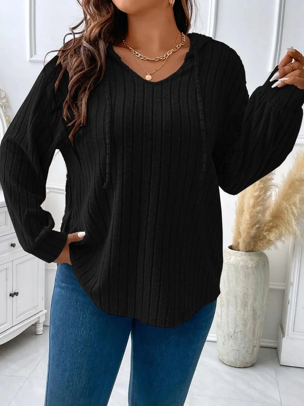 Plus Size Drawstring Dropped Shoulder Hooded T-Shirt - Treasured Gift's & More