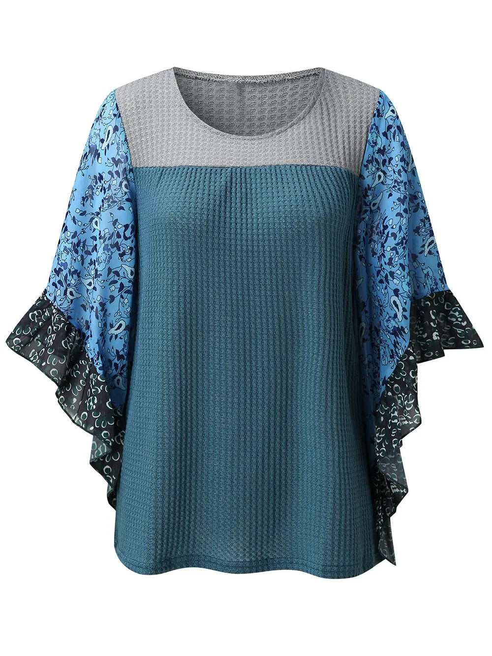 Full Size Printed Round Neck Three-Quarter Sleeve Blouse - Treasured Gift's & More