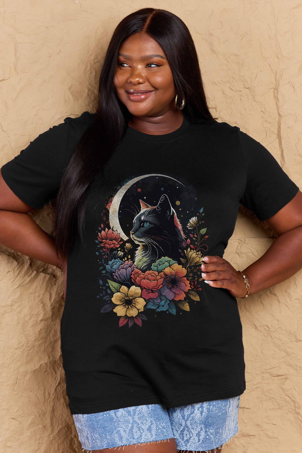 Simply Love Full Size Cat Graphic Cotton Tee - Treasured Gift's & More
