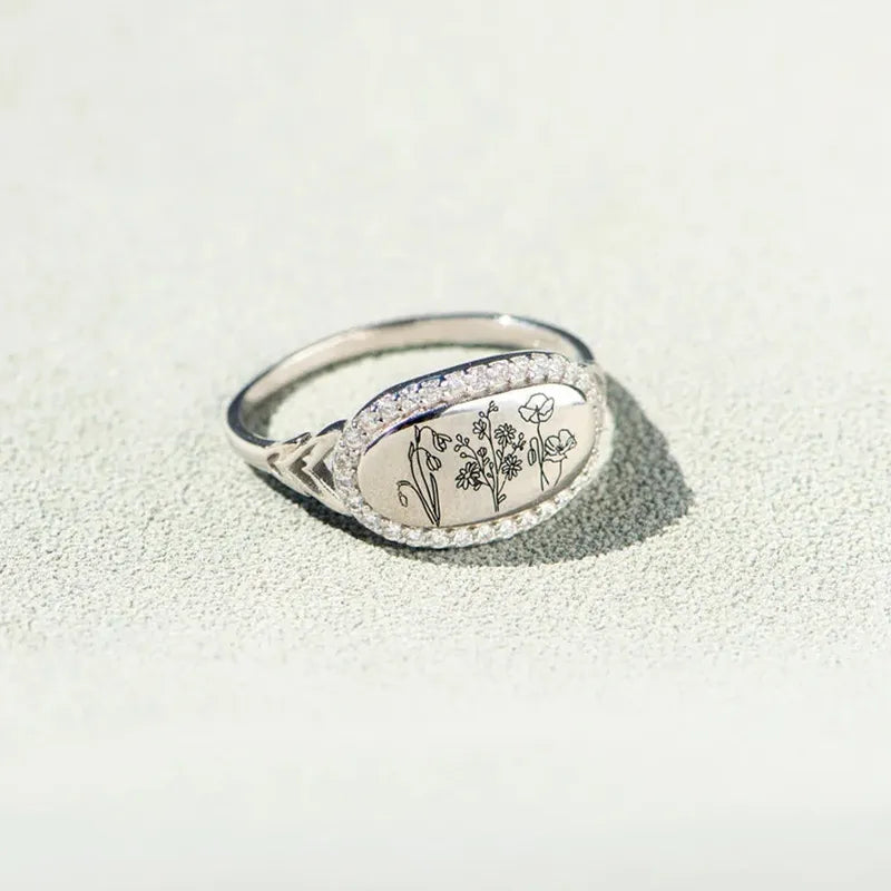 Flower Epoxy Gum Oil Inlaid Zircon Ring - Treasured Gift's & More