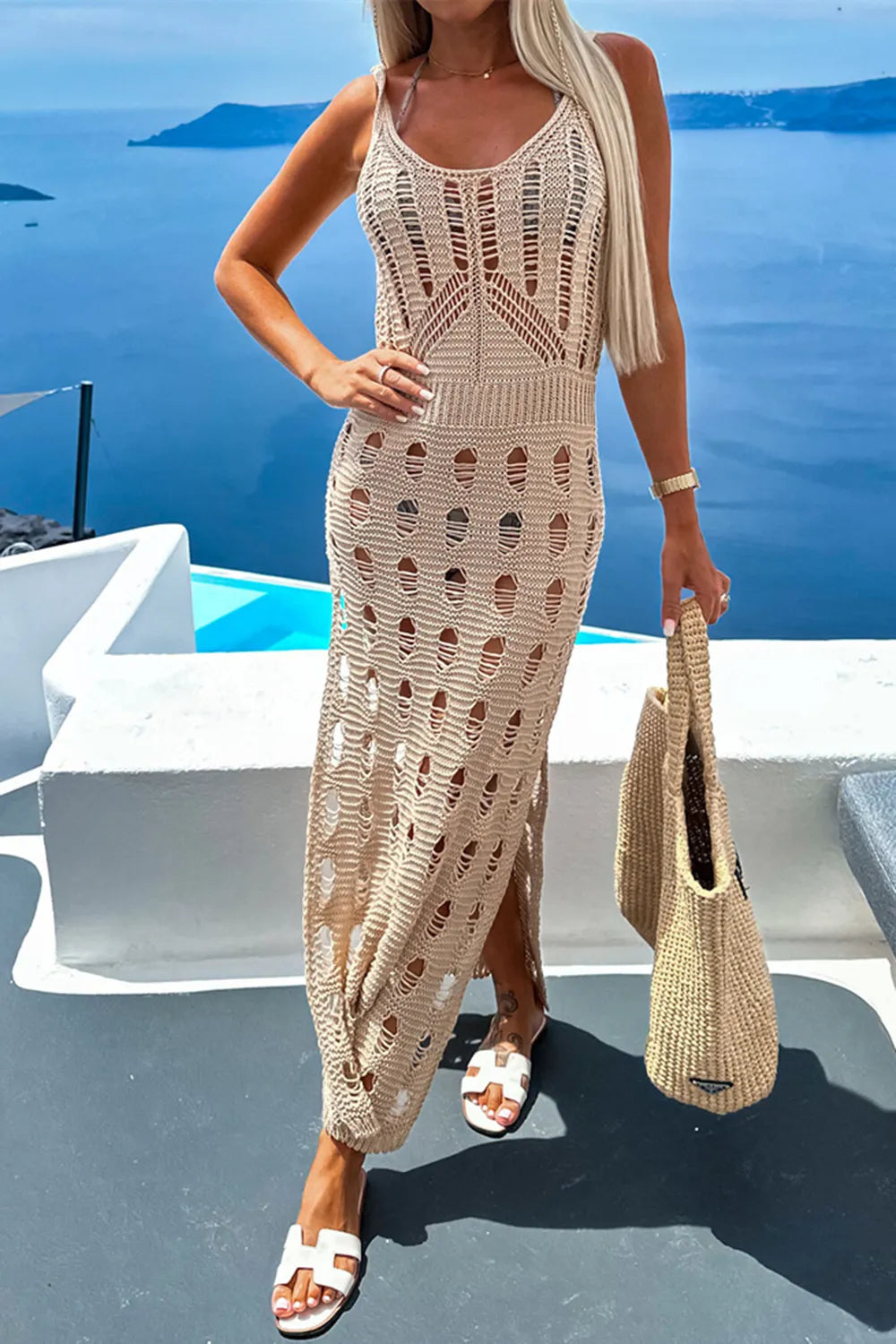 Openwork Slit Scoop Neck Sleeveless Cover Up - Treasured Gift's & More