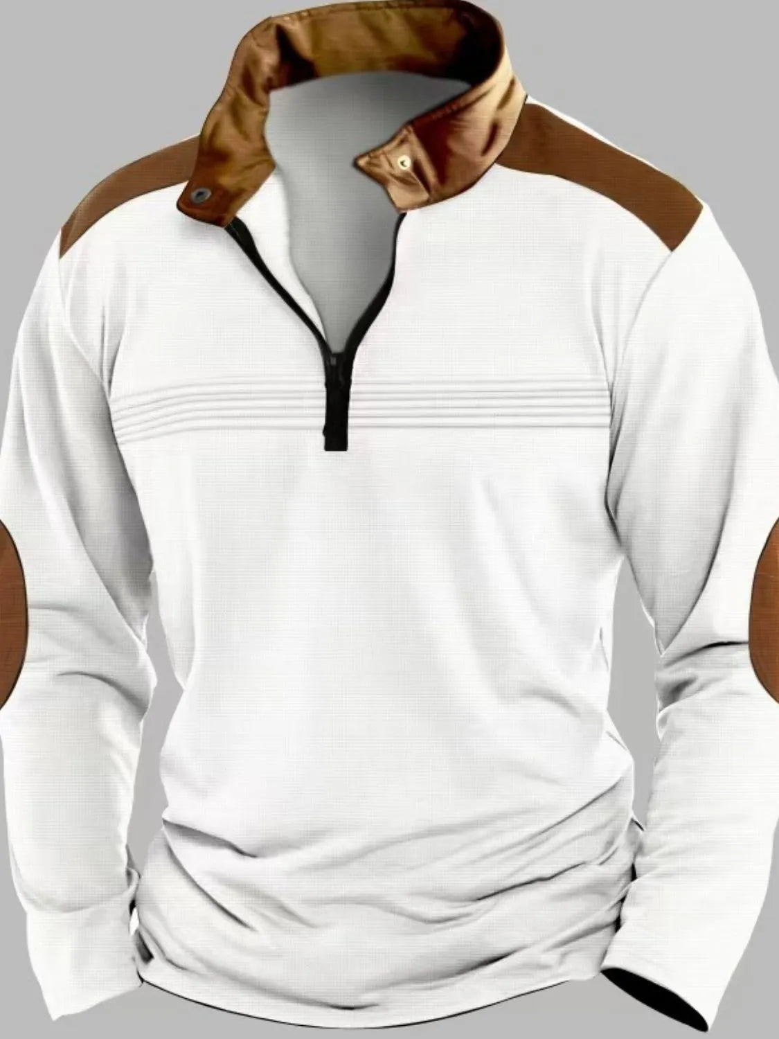 Men's Full Size Contrast Half Zip Long Sleeve Polo Plus Size - Treasured Gift's & More