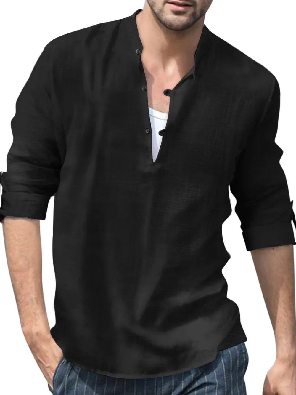 Men's Full Size Half Button Long Sleeve Shirt Plus Size - Treasured Gift's & More