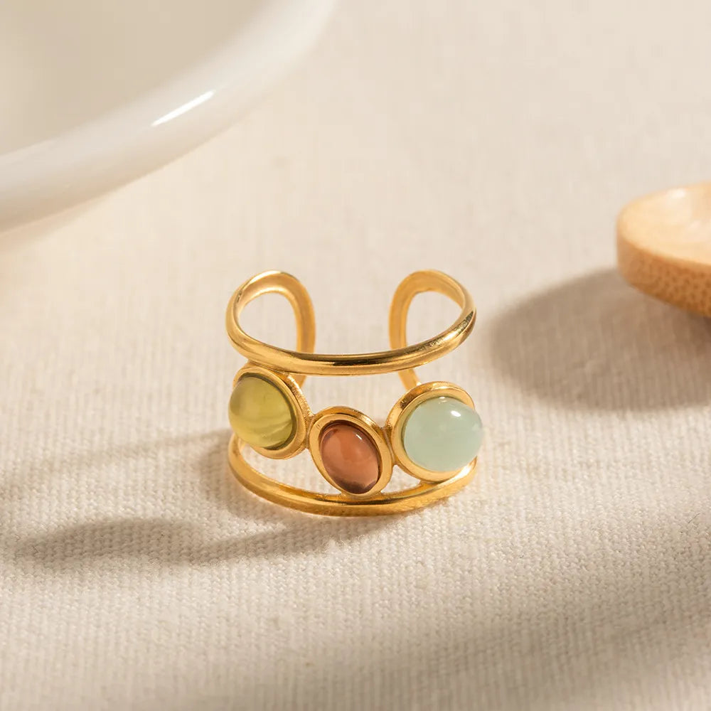 18K Gold-Plated Gemstone Open Cuff Ring - Treasured Gift's & More