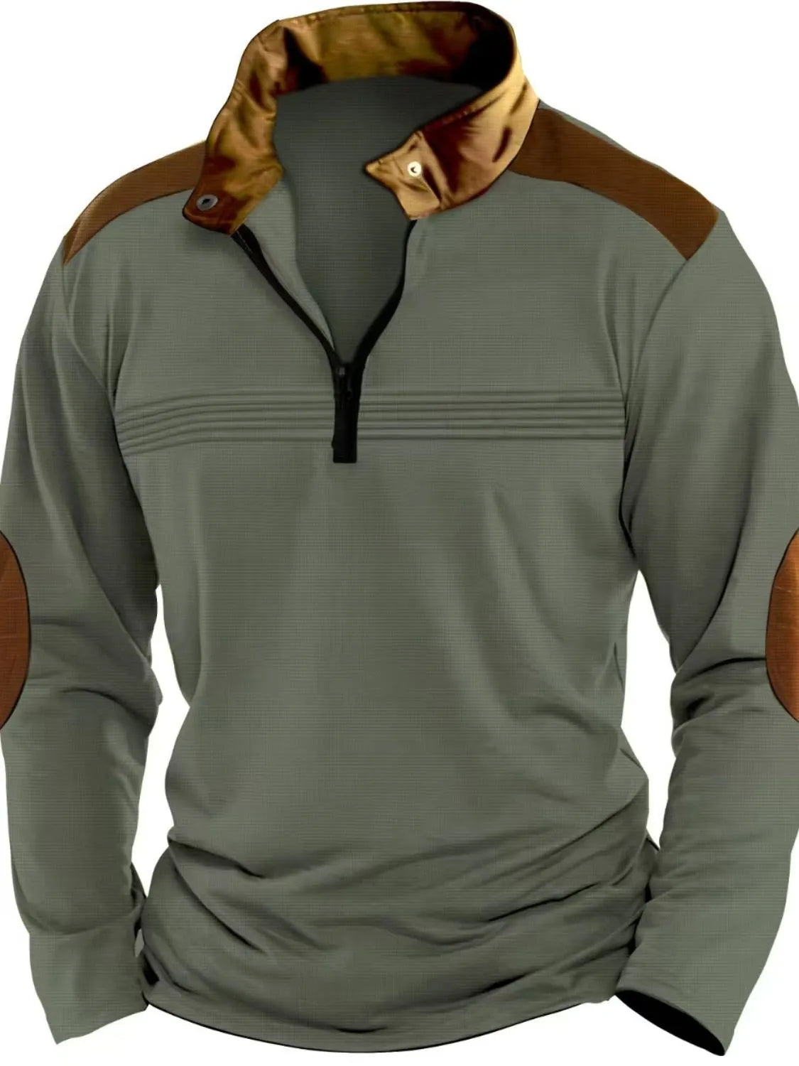 Men's Full Size Contrast Half Zip Long Sleeve Polo Plus Size - Treasured Gift's & More