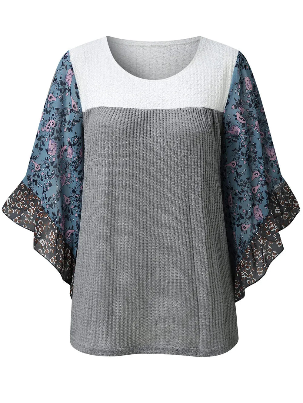 Full Size Printed Round Neck Three-Quarter Sleeve Blouse - Treasured Gift's & More