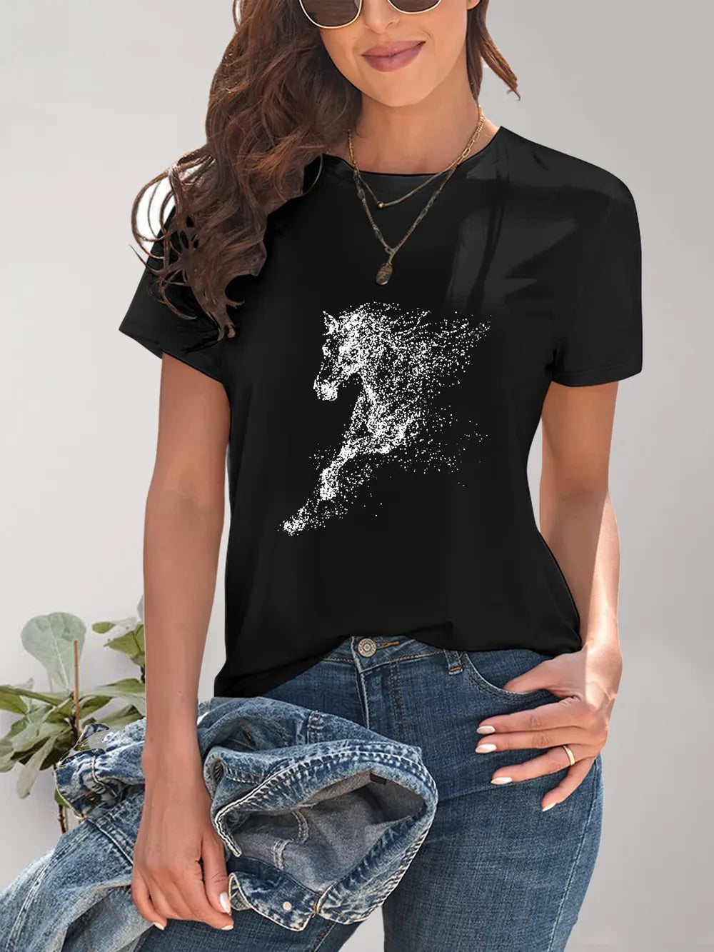 Horse Round Neck Short Sleeve T-Shirt - Treasured Gift's & More