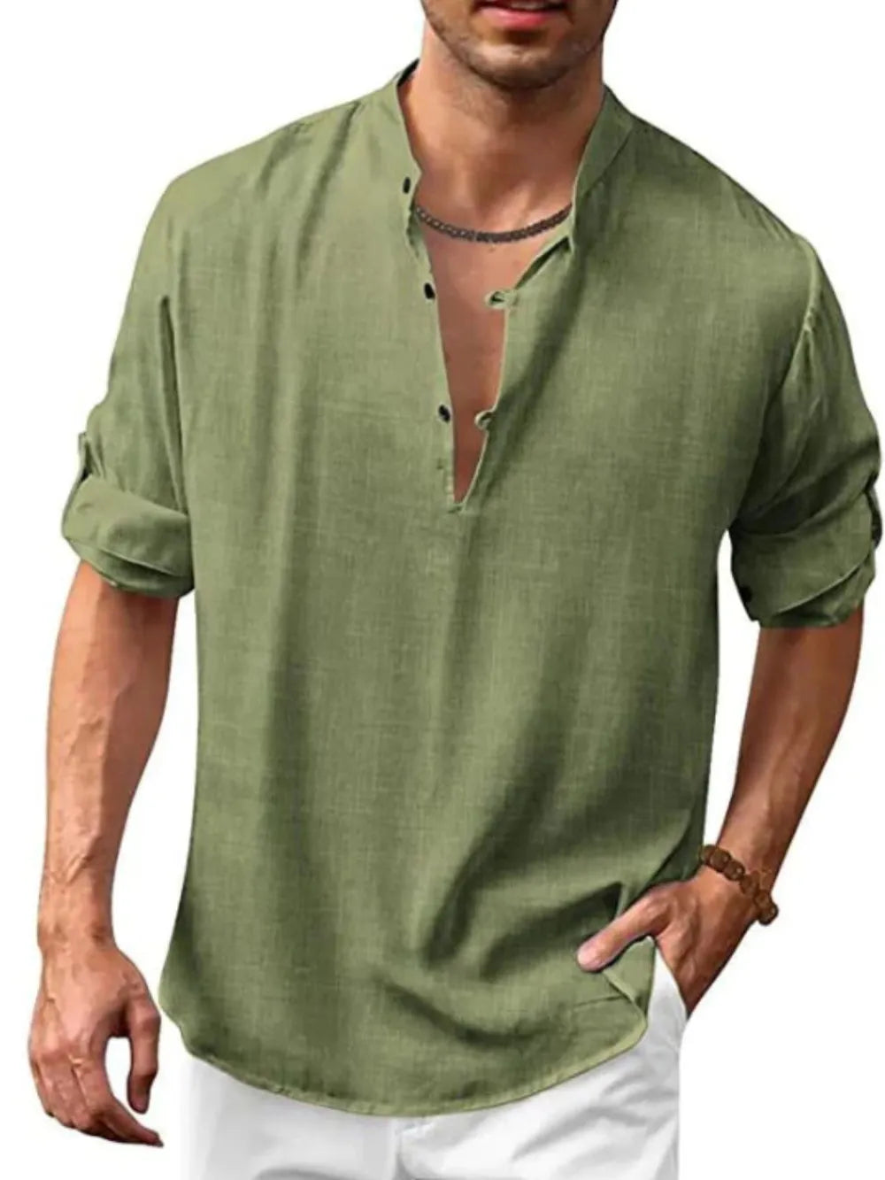 Men's Full Size Half Button Long Sleeve Shirt Plus Size - Treasured Gift's & More