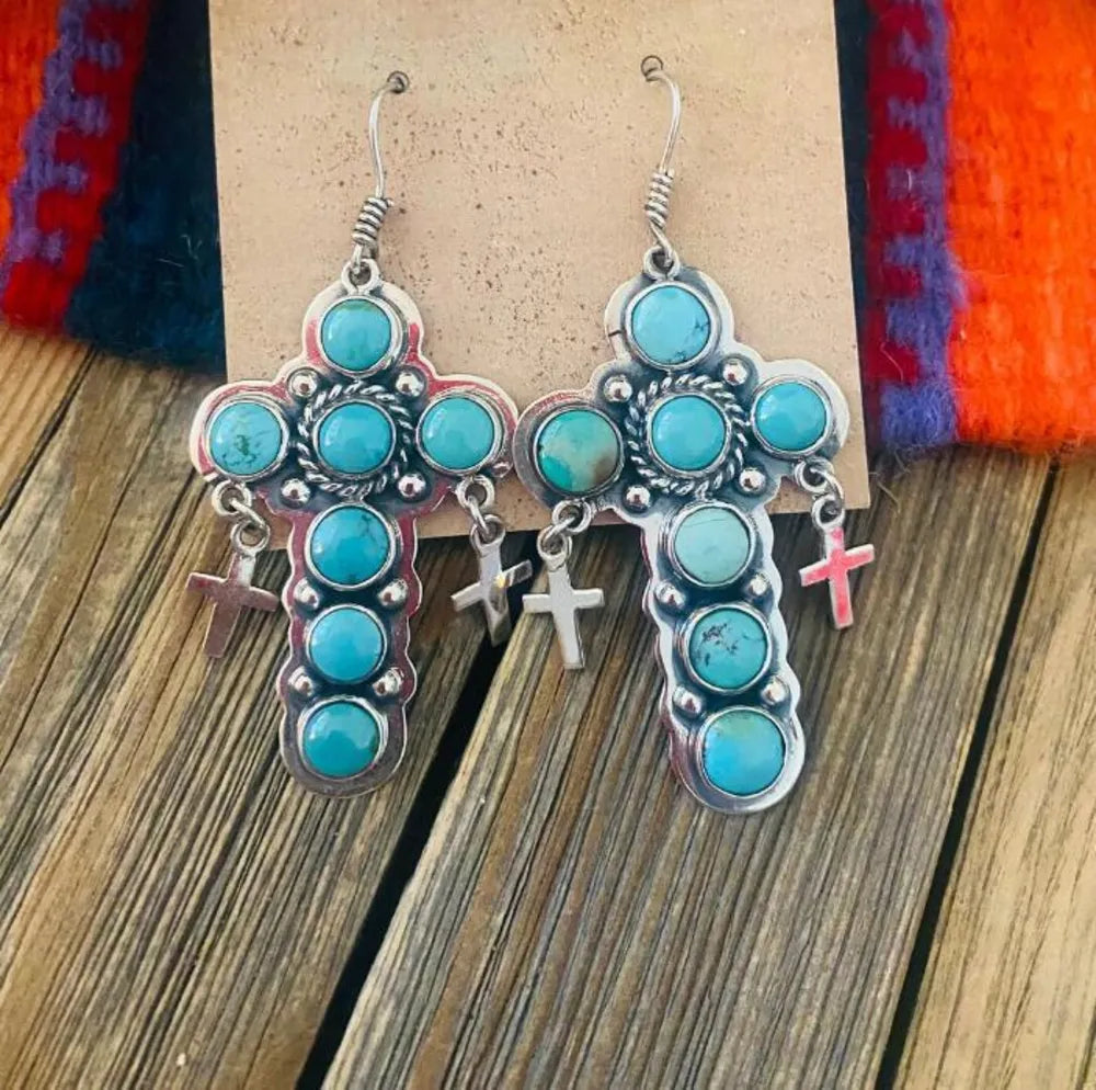Artificial Turquoise Cross Shape Earrings - Treasured Gift's & More