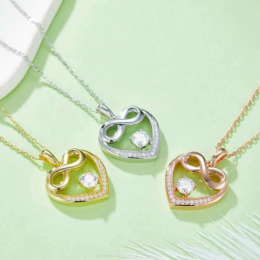 Moissanite 925 Sterling Silver Heart Necklace - Treasured Gift's & More