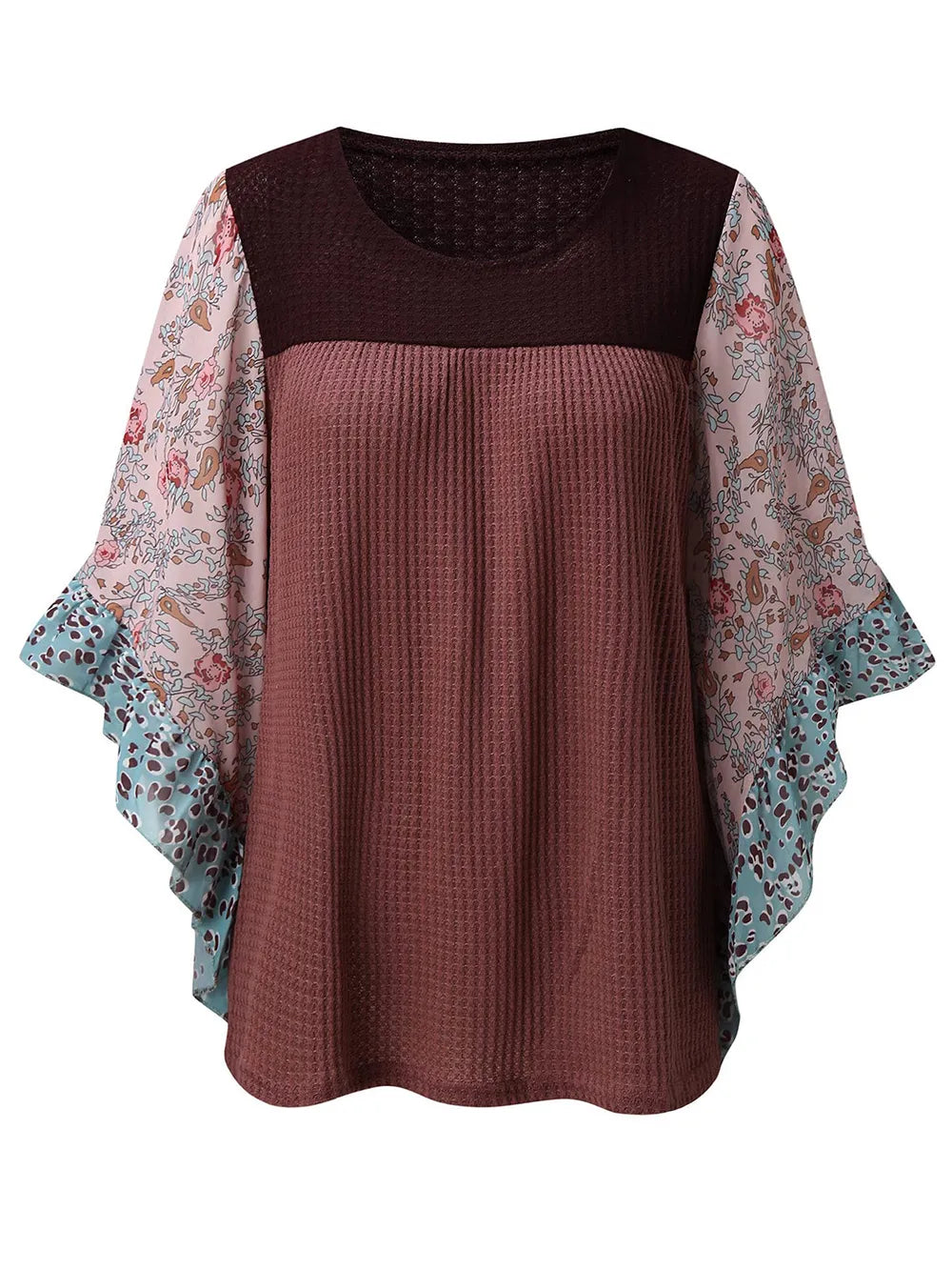 Full Size Printed Round Neck Three-Quarter Sleeve Blouse - Treasured Gift's & More