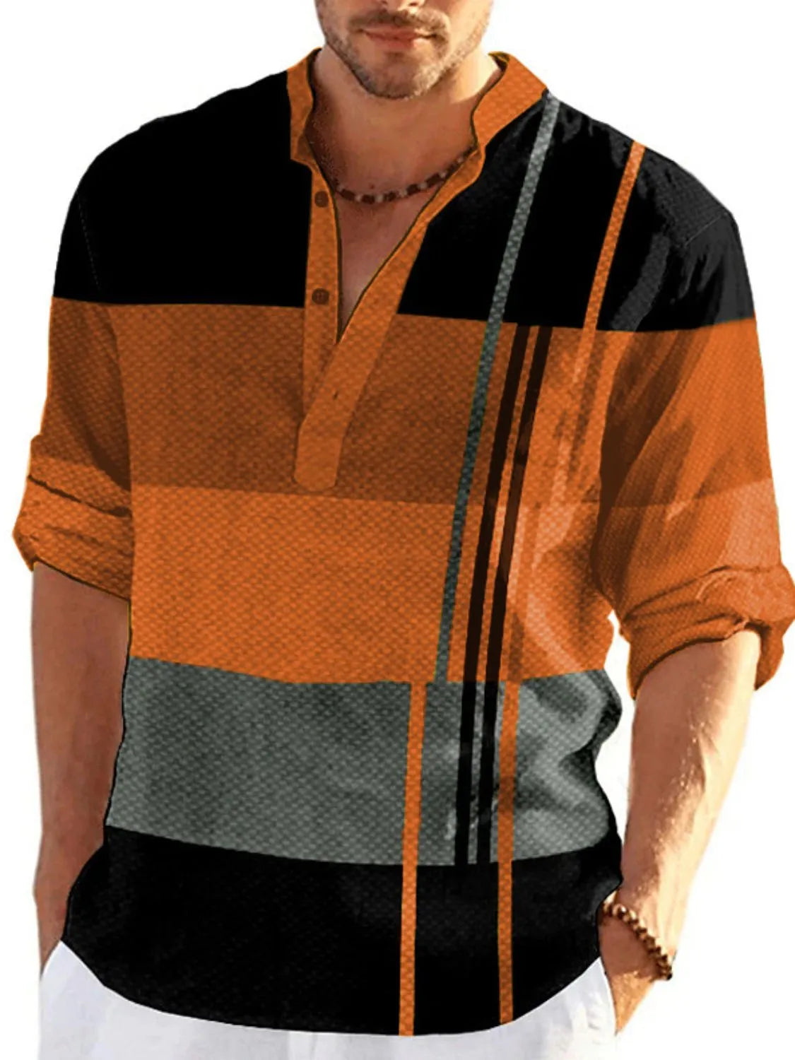 Men's Full Size Color Block Long Sleeve Polo Plus Size - Treasured Gift's & More