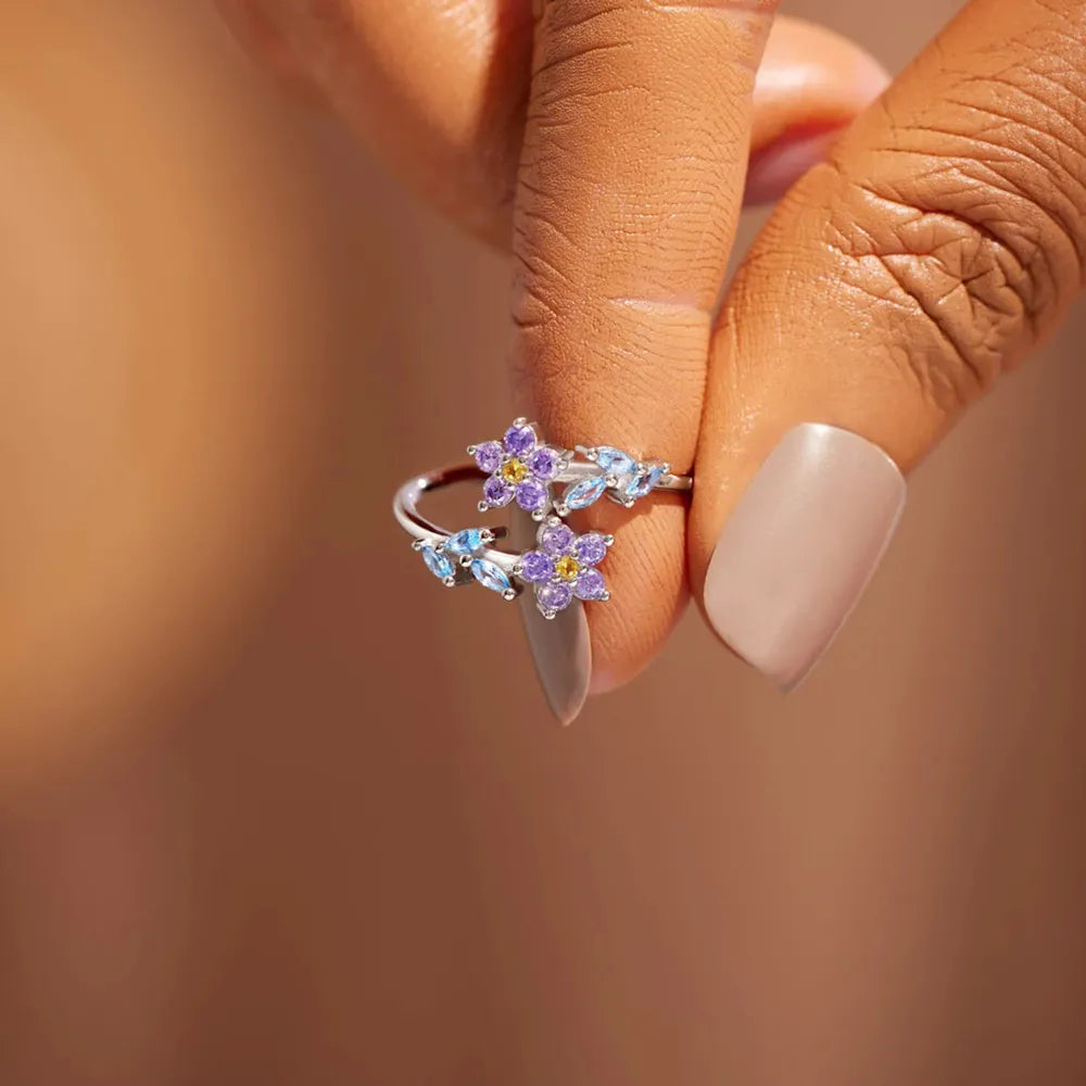 Flower Shape Inlaid Zircon 925 Sterling Silver Ring - Treasured Gift's & More