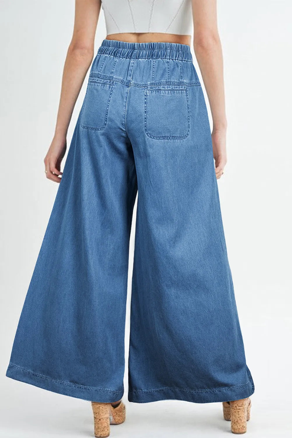 Drawstring Elastic Waist Wide Leg Jeans - Treasured Gift's & More