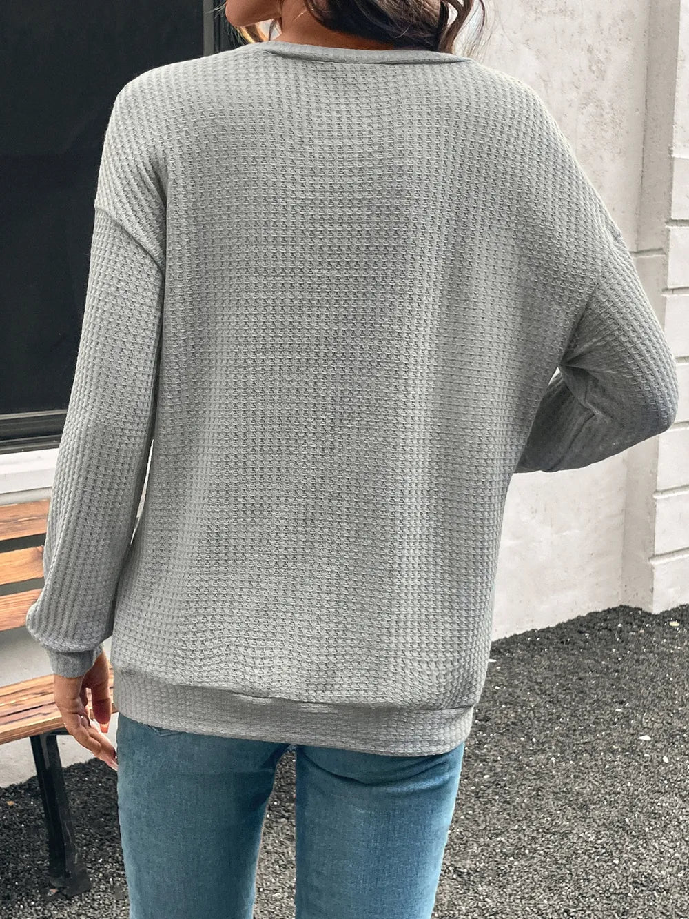 Round Neck Dropped Shoulder Long Sleeve T-Shirt - Treasured Gift's & More