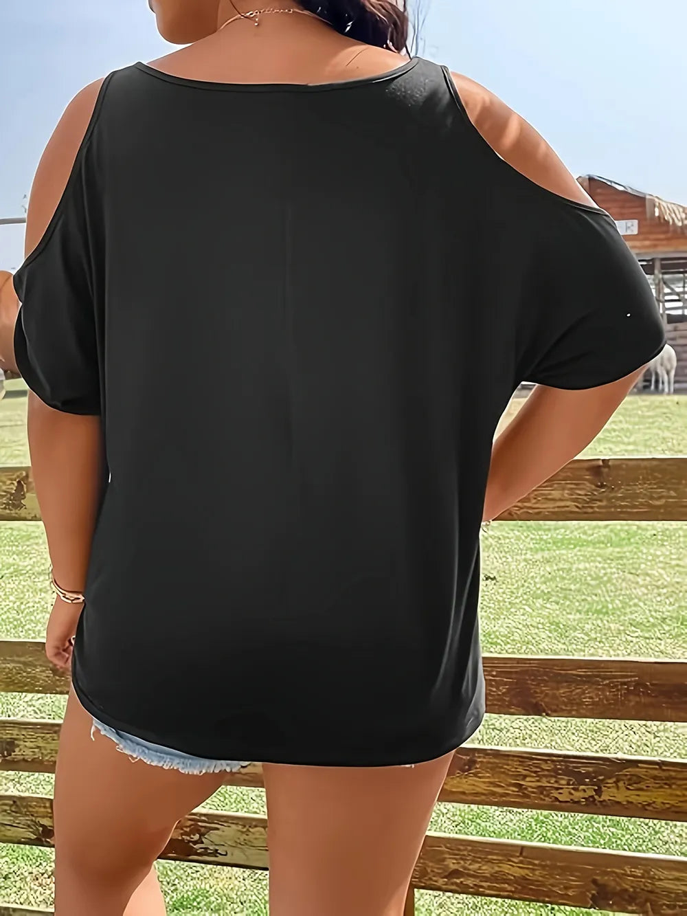 Plus Size Skeleton Graphic Round Neck Cold Shoulder T-Shirt - Treasured Gift's & More