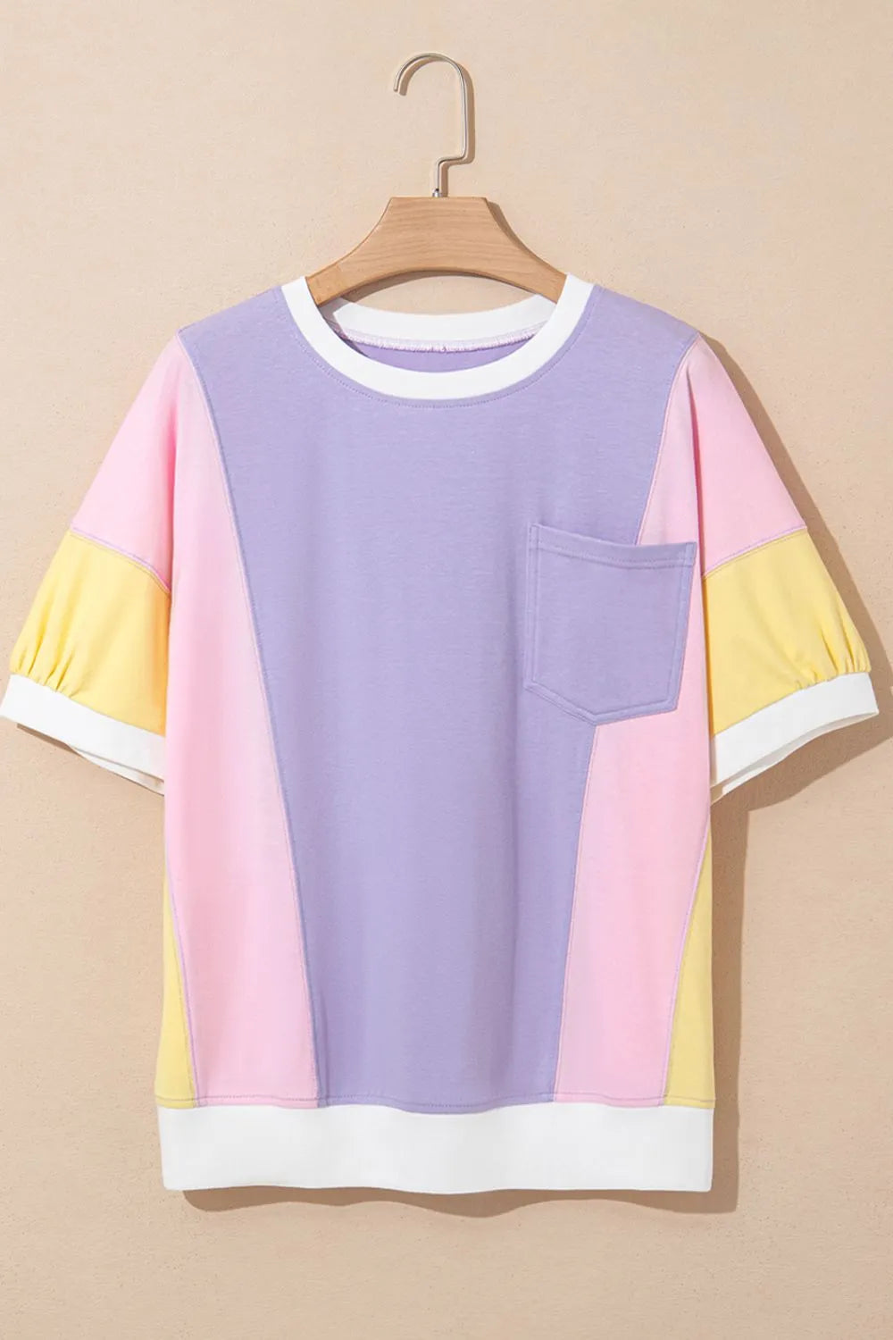Color Block Patchwork Half Sleeve Oversized T Shirt - Treasured Gift's & More
