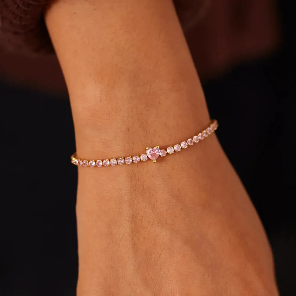 Heart Shape Inlaid Zircon 18K Gold-Plated Bracelet - Treasured Gift's & More