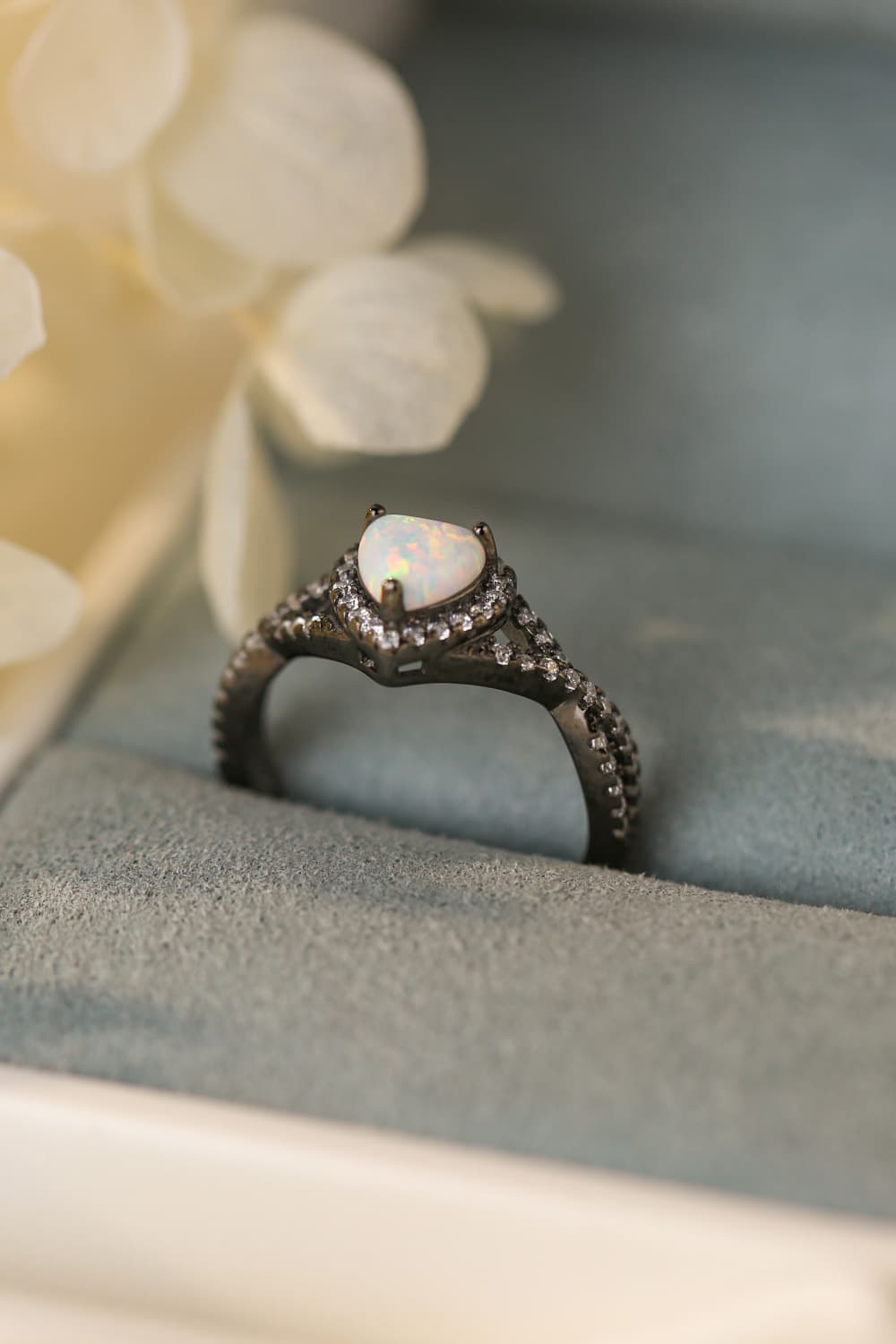 Opal Heart Black Gold-Plated Ring - Treasured Gift's & More