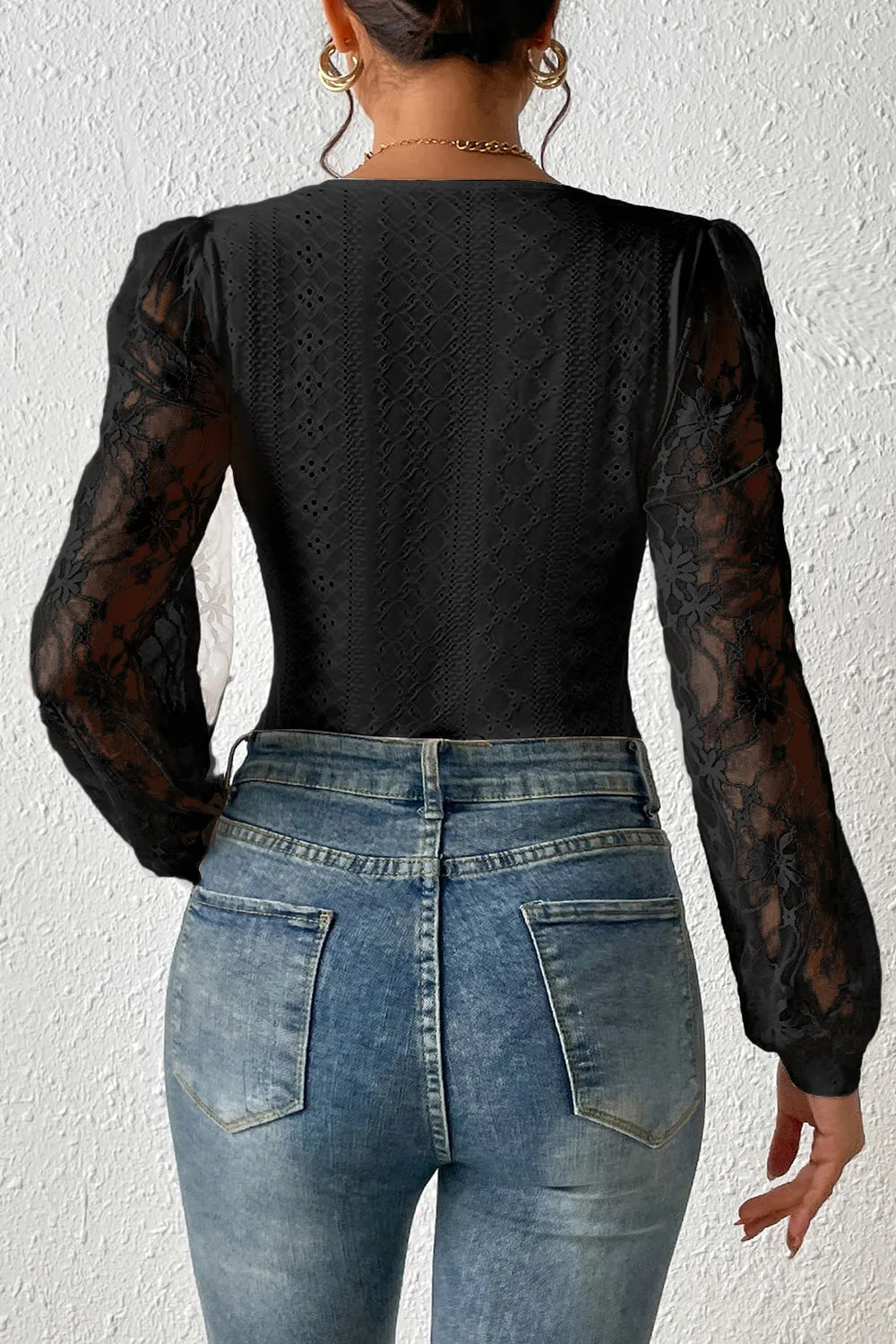Eyelet Lace Long Sleeve Bodysuit - Treasured Gift's & More
