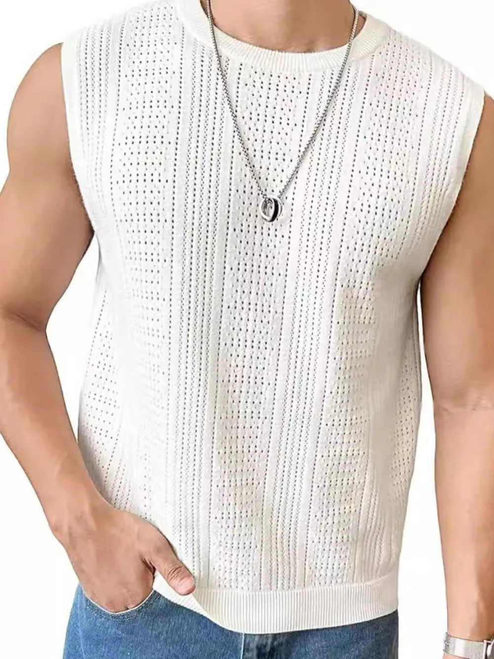 Men's Full Size Eyelet Round Neck Tank Plus Size - Treasured Gift's & More
