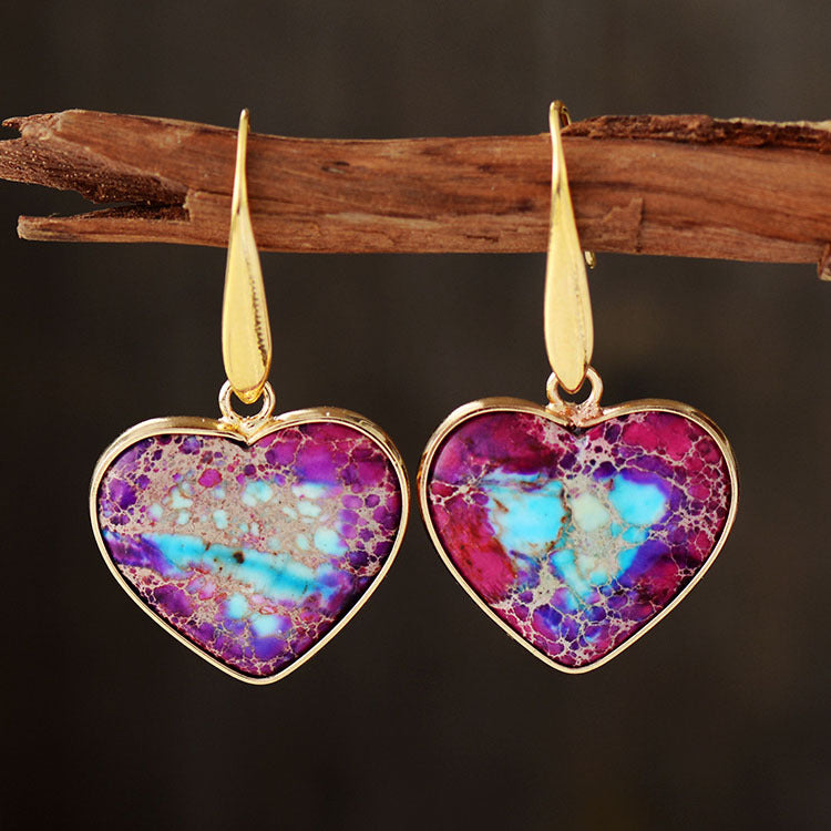 Natural Stone Heart Drop Earrings - Treasured Gift's & More