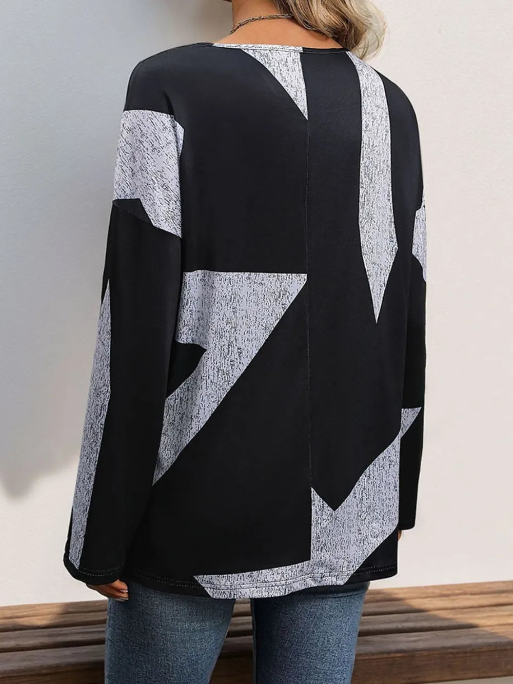 Perfee Color Block V-Neck Long Sleeve T-Shirt - Treasured Gift's & More