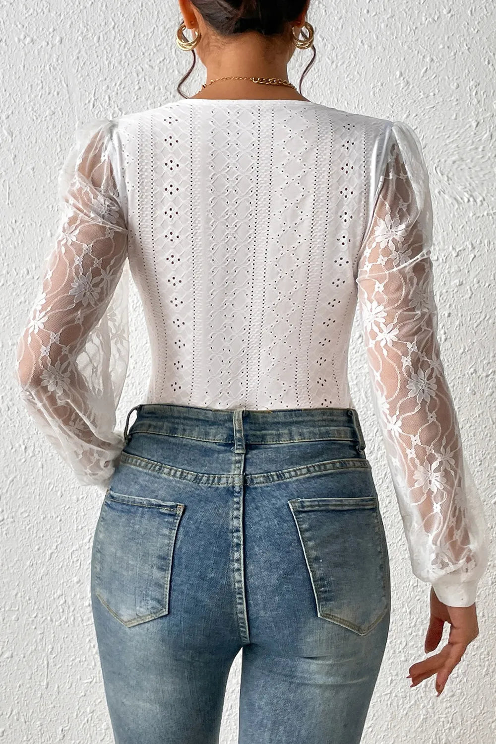 Eyelet Lace Long Sleeve Bodysuit - Treasured Gift's & More