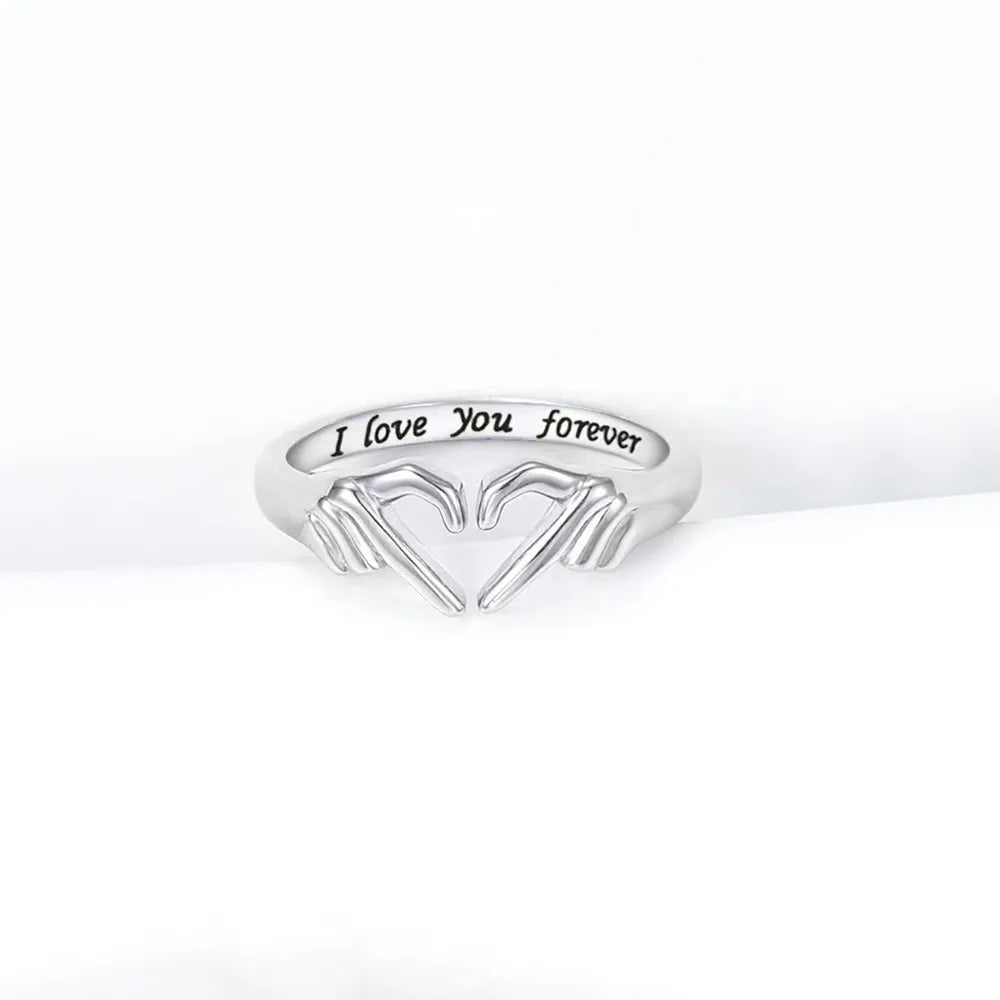 Hand Heart Shape 925 Sterling Silver Open Ring - Treasured Gift's & More