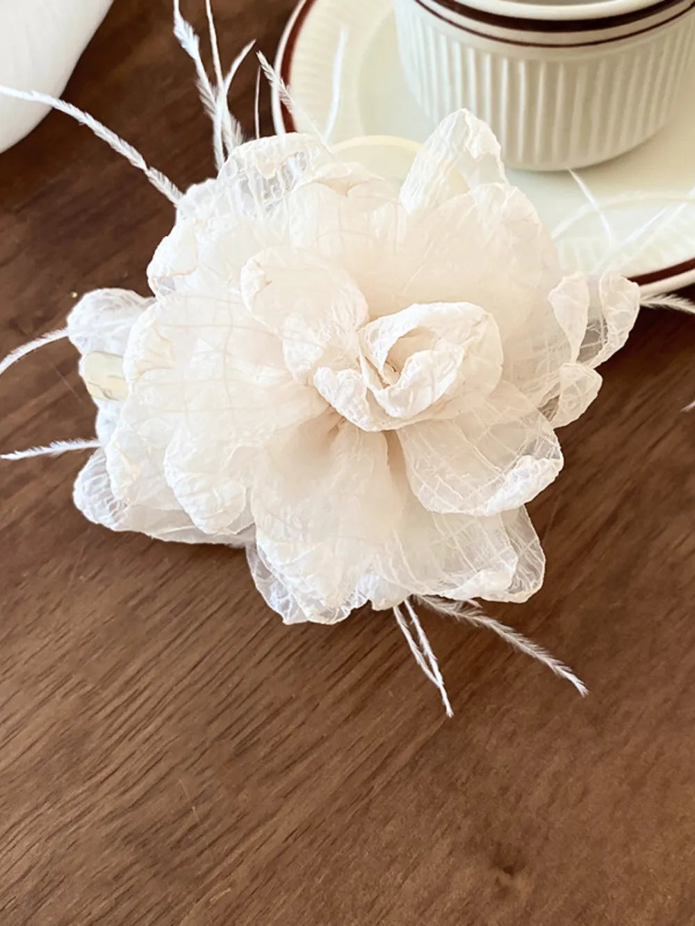 Feather Trim Flower Shape Hair Claw Clip - Treasured Gift's & More