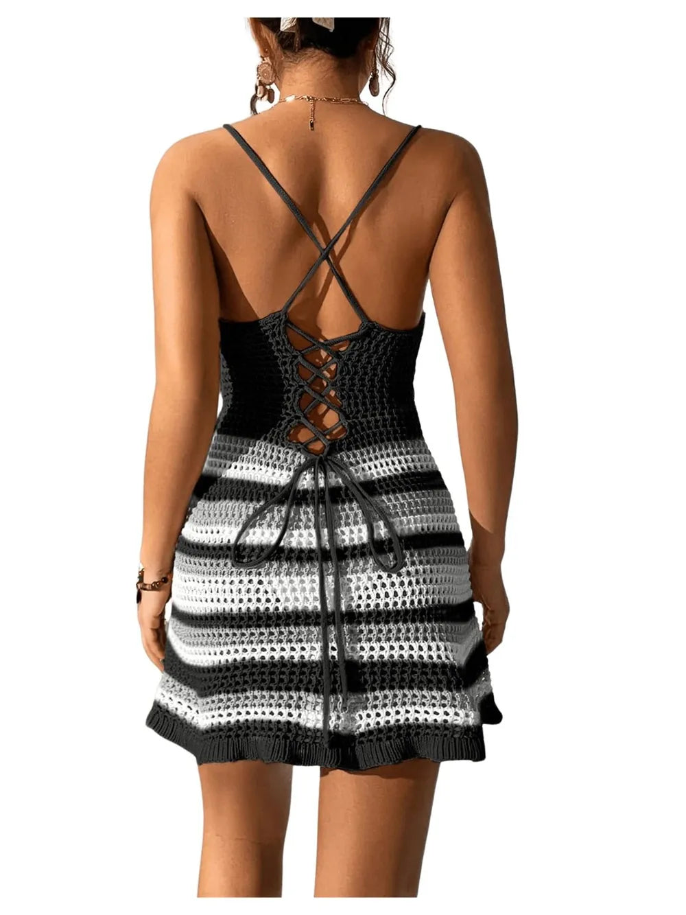 Cutout Striped Spaghetti Strap Cover Up Dress - Treasured Gift's & More