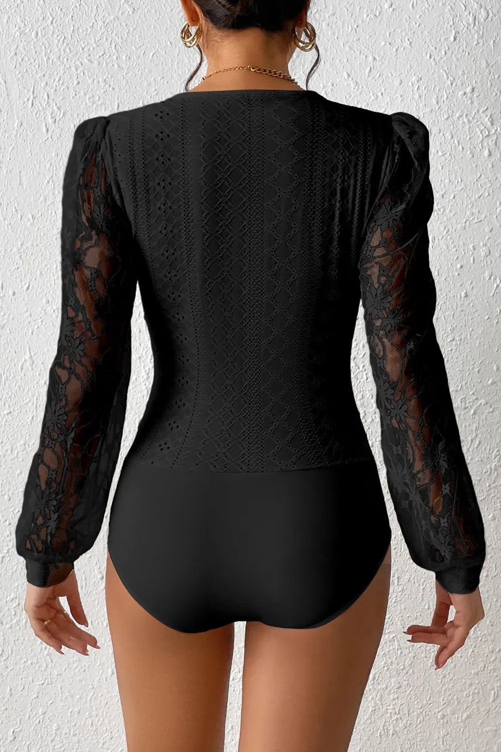 Eyelet Lace Long Sleeve Bodysuit - Treasured Gift's & More