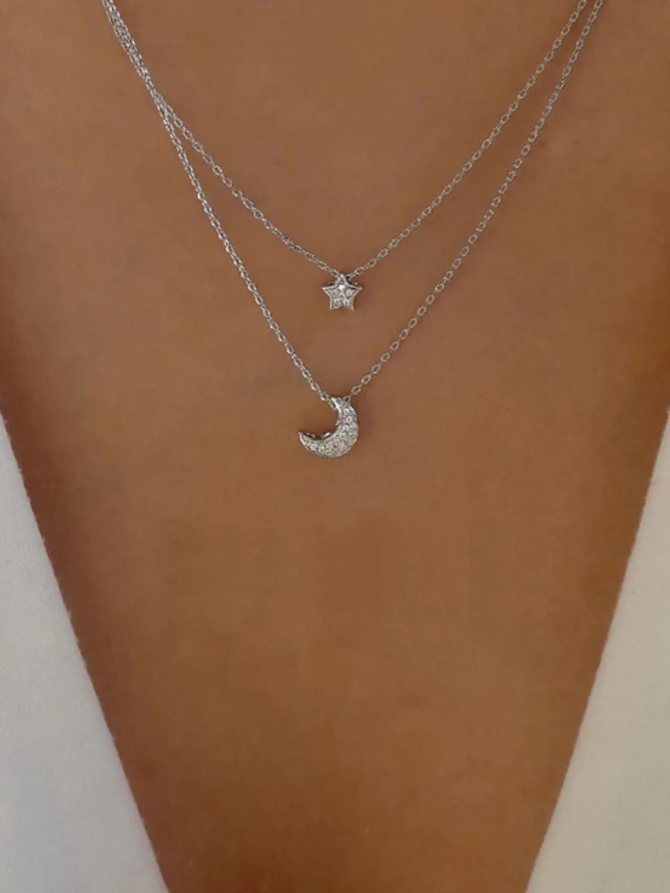 Double Layered Star and Moon Pendant Necklace - Treasured Gift's & More