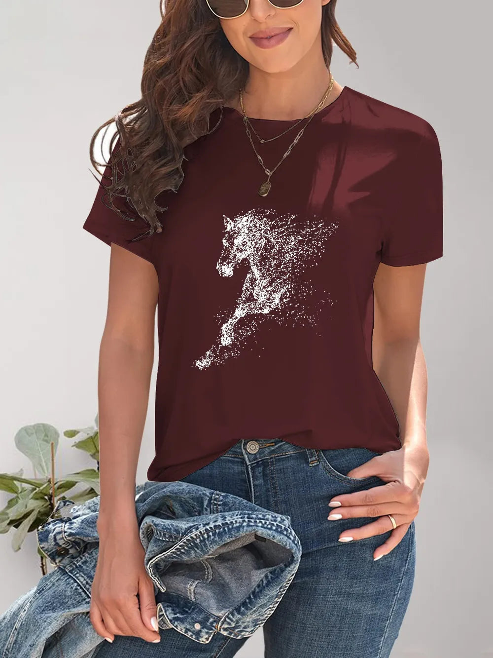 Horse Round Neck Short Sleeve T-Shirt - Treasured Gift's & More