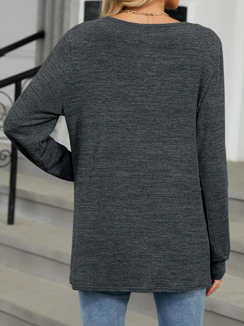 Cutout Round Neck Long Sleeve T-Shirt - Treasured Gift's & More
