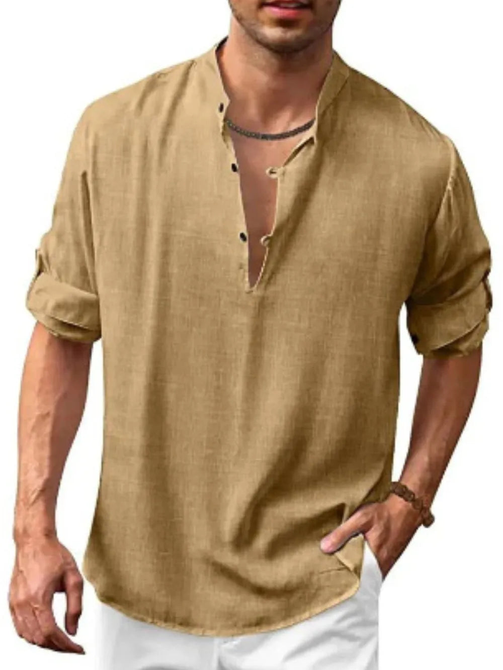 Men's Full Size Half Button Long Sleeve Shirt Plus Size - Treasured Gift's & More