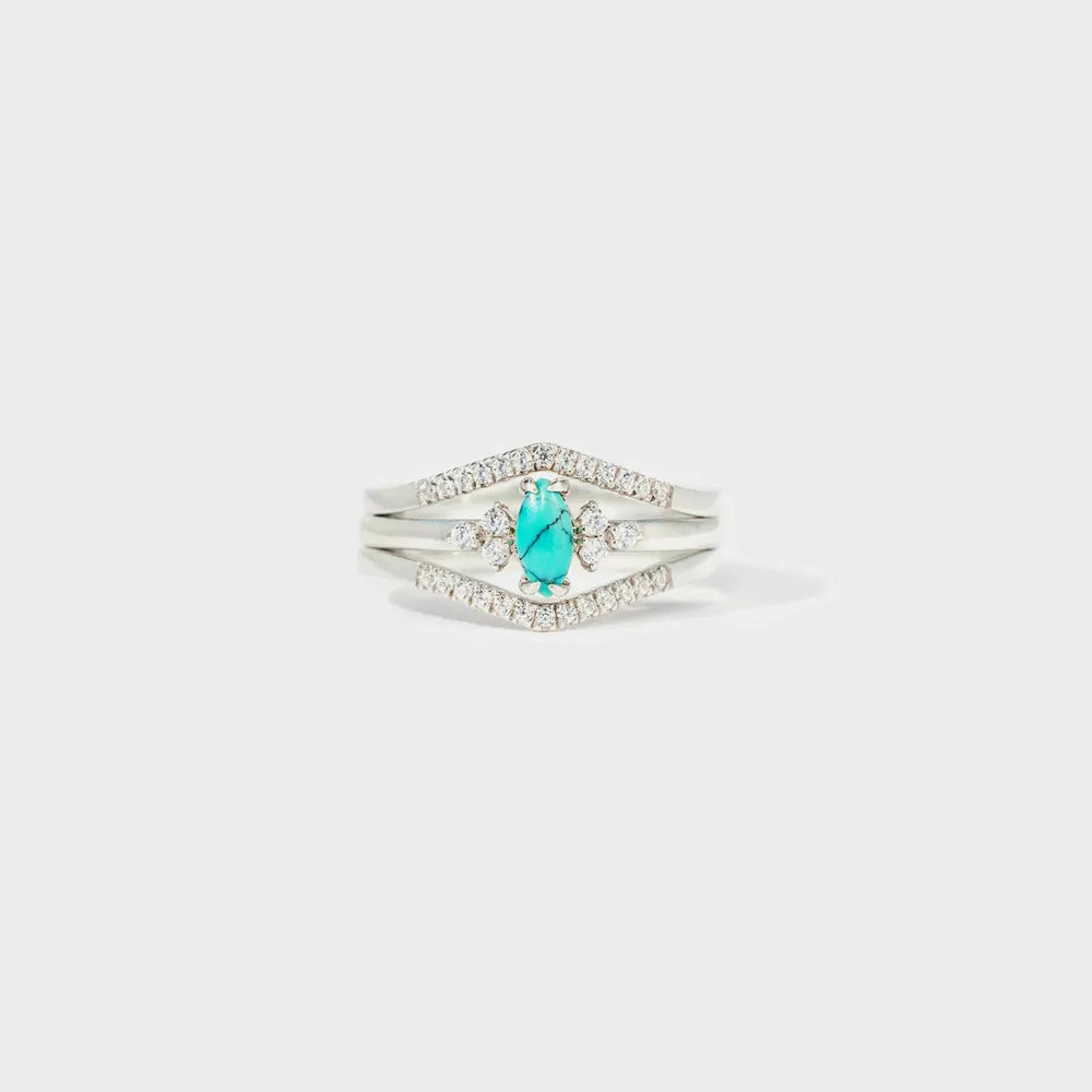 Artificial Turquoise V Shape Inlaid Zircon Ring - Treasured Gift's & More